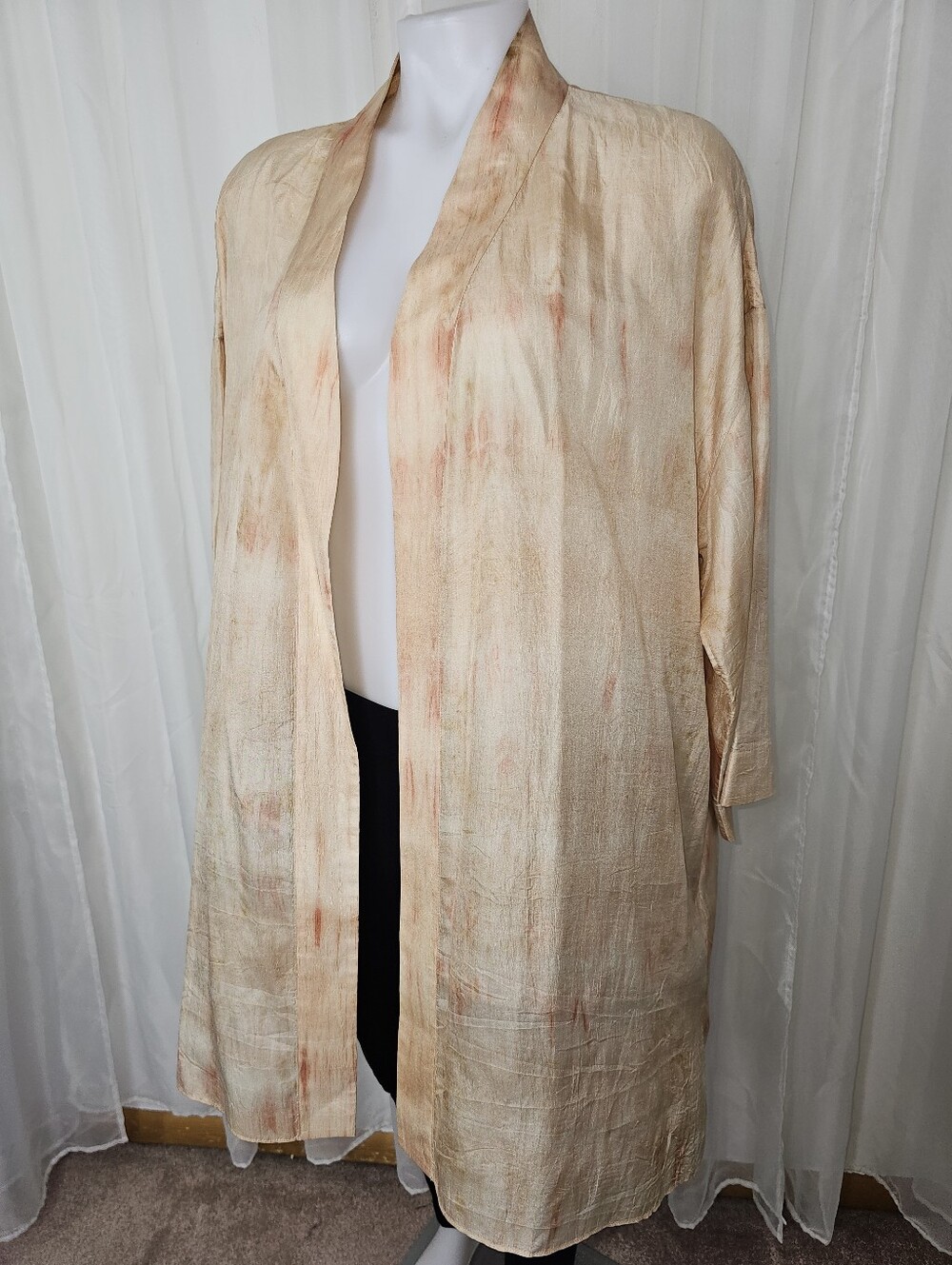 Eileen Fisher Silk Kimono Jacket Open Front Duster Beige Peach S19ZQ XL